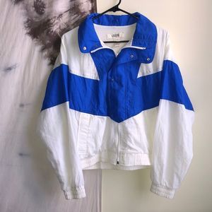 I Magnin Vintage White and Blue Color Block Windbreaker NWT